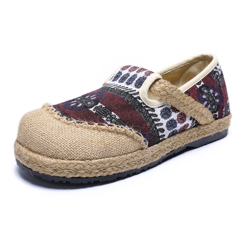 Dame Lin Halm Mønster Fritids Slip On Espadrille Flat Loafers