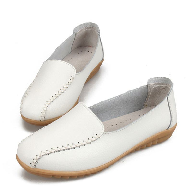 Dame Loafers Sko Fritids Outdoor Slip On Leather Flats