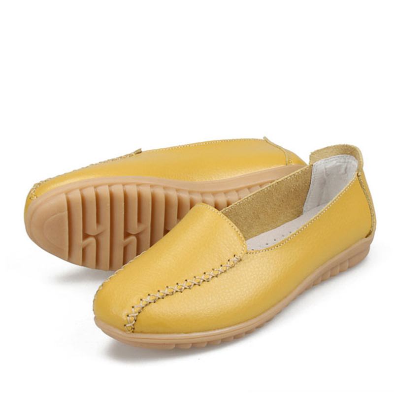 Dame Loafers Sko Fritids Outdoor Slip On Leather Flats