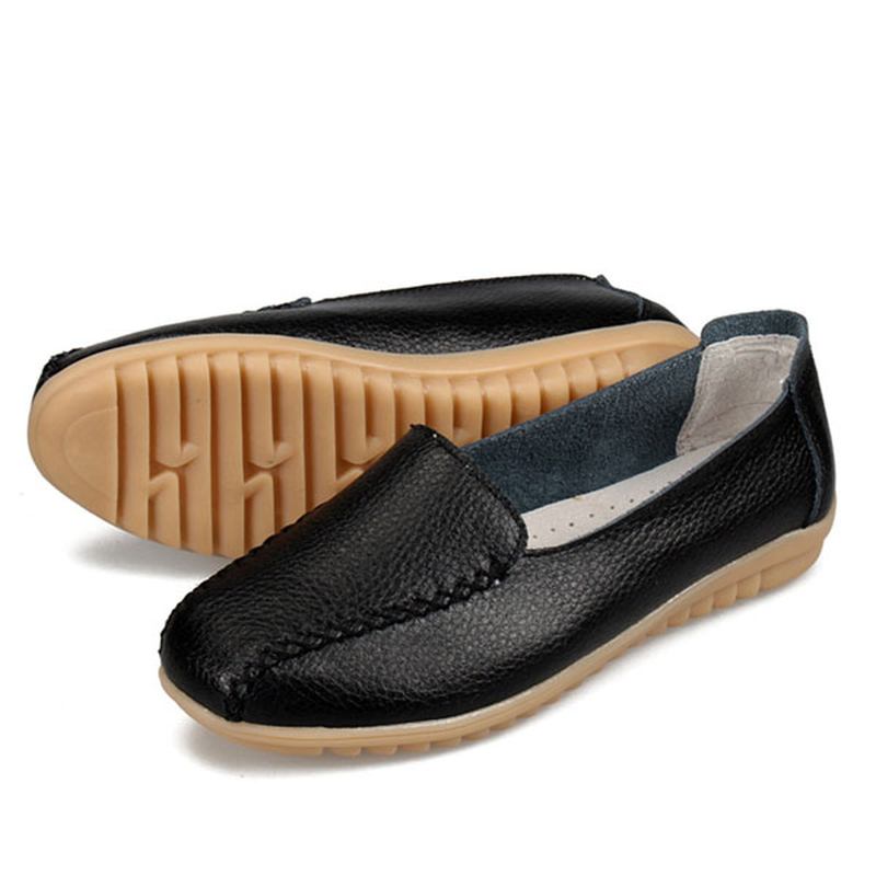 Dame Loafers Sko Fritids Outdoor Slip On Leather Flats