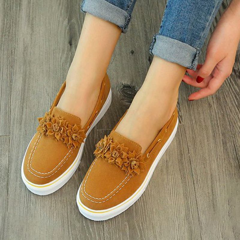 Dame Semsket Blomstrete Lining Enkel Solid Fritids Loafers Sko