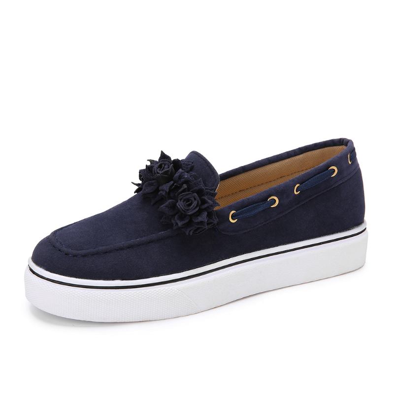 Dame Semsket Blomstrete Lining Enkel Solid Fritids Loafers Sko