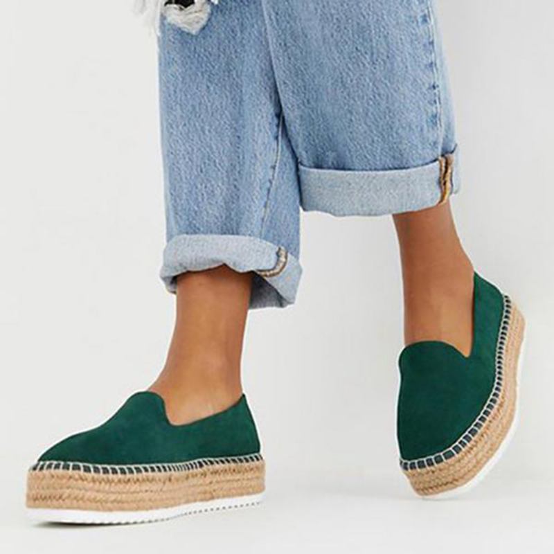 Dame Semsket Espadrilles Halmflettet Plattform Loafers