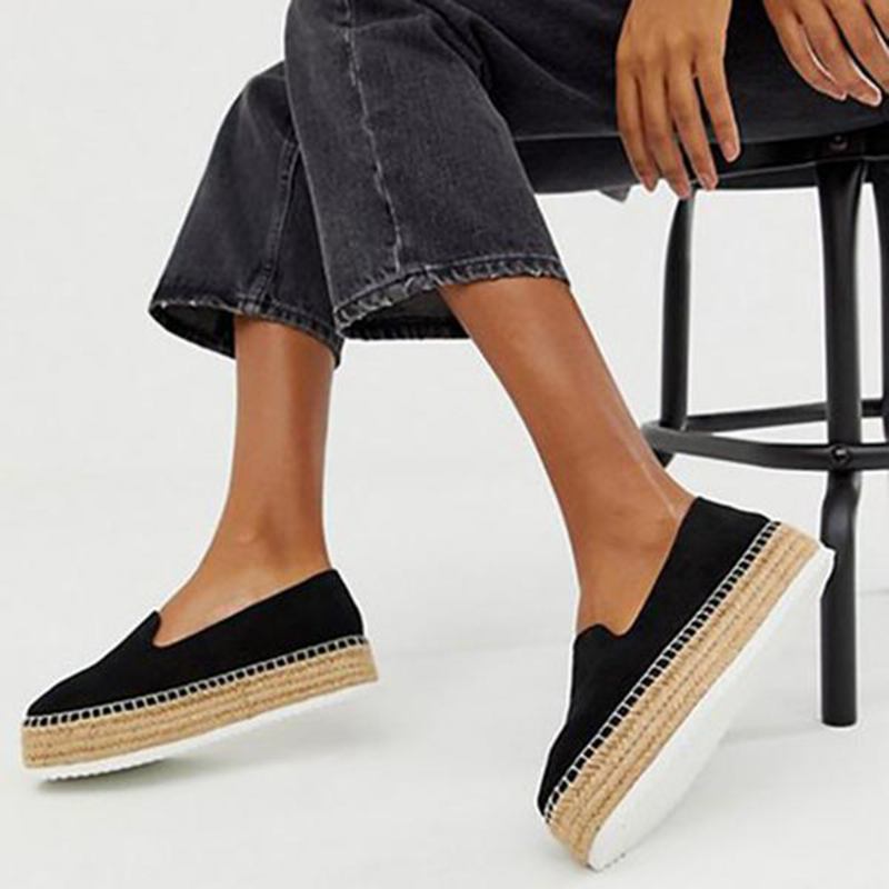 Dame Semsket Espadrilles Halmflettet Plattform Loafers