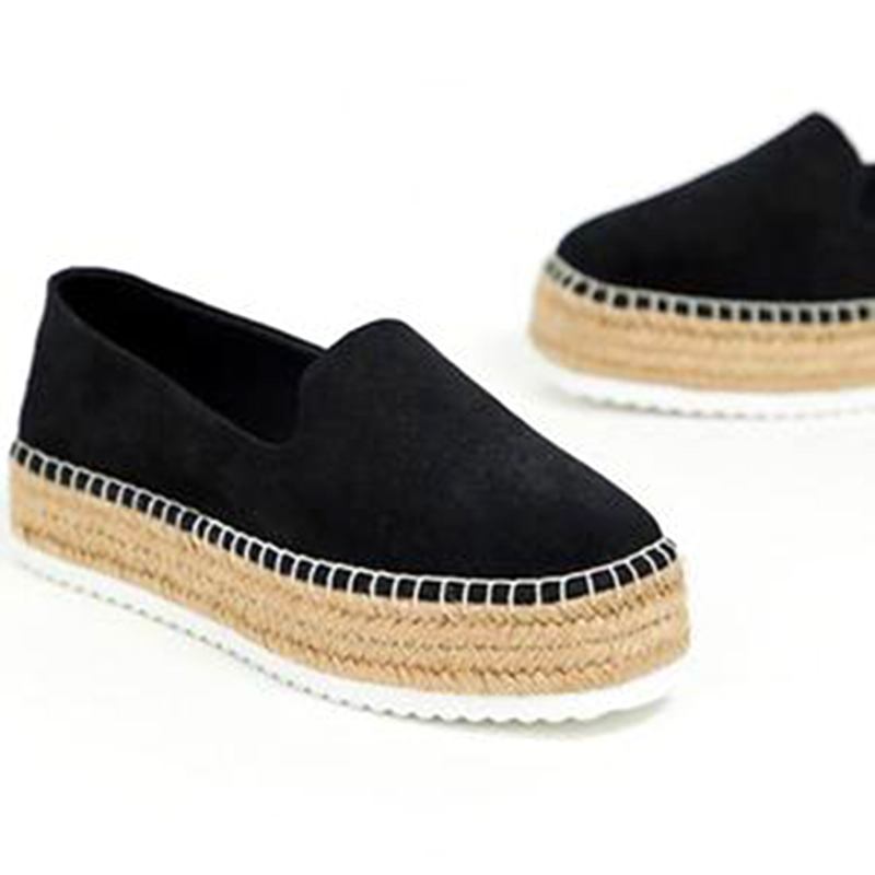 Dame Semsket Espadrilles Halmflettet Plattform Loafers