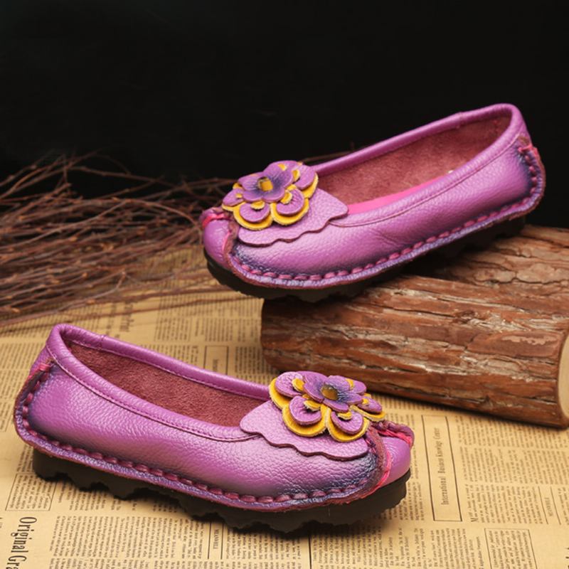 Damesko Fritids Komfortabel Blomstrete Leather Flats