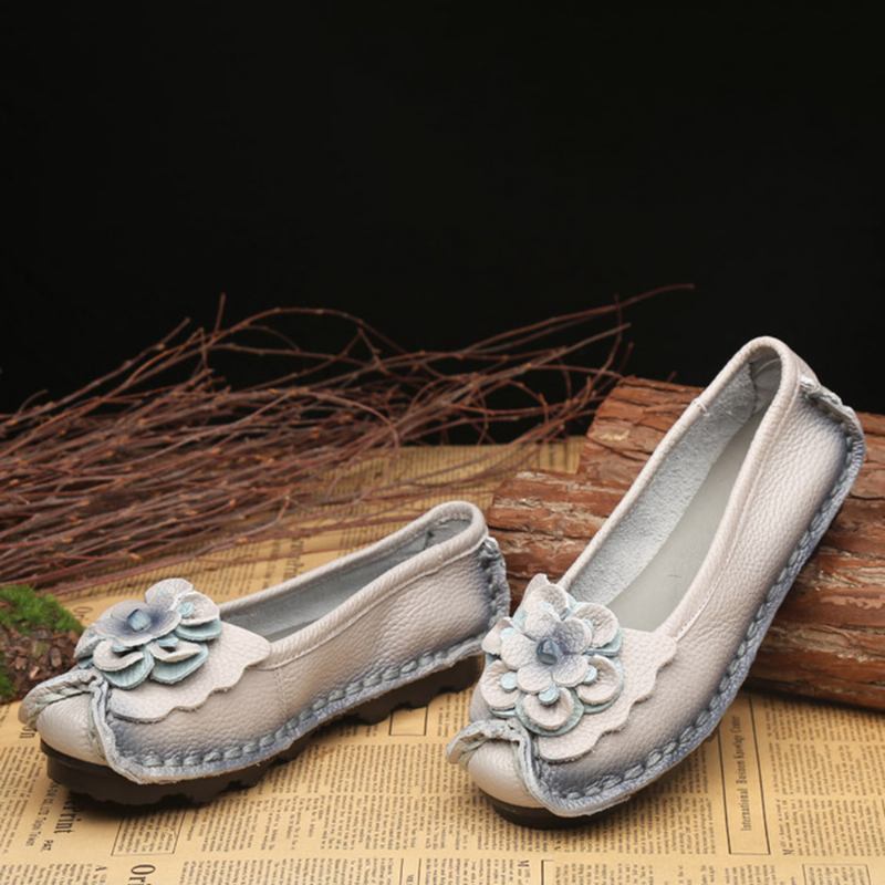 Damesko Fritids Komfortabel Blomstrete Leather Flats