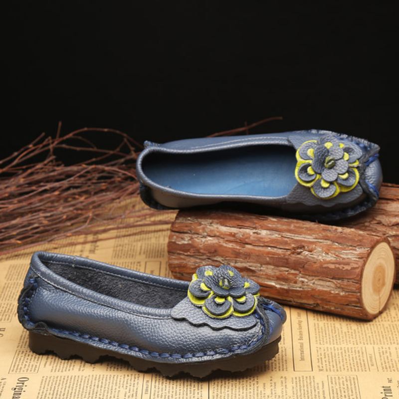 Damesko Fritids Komfortabel Blomstrete Leather Flats