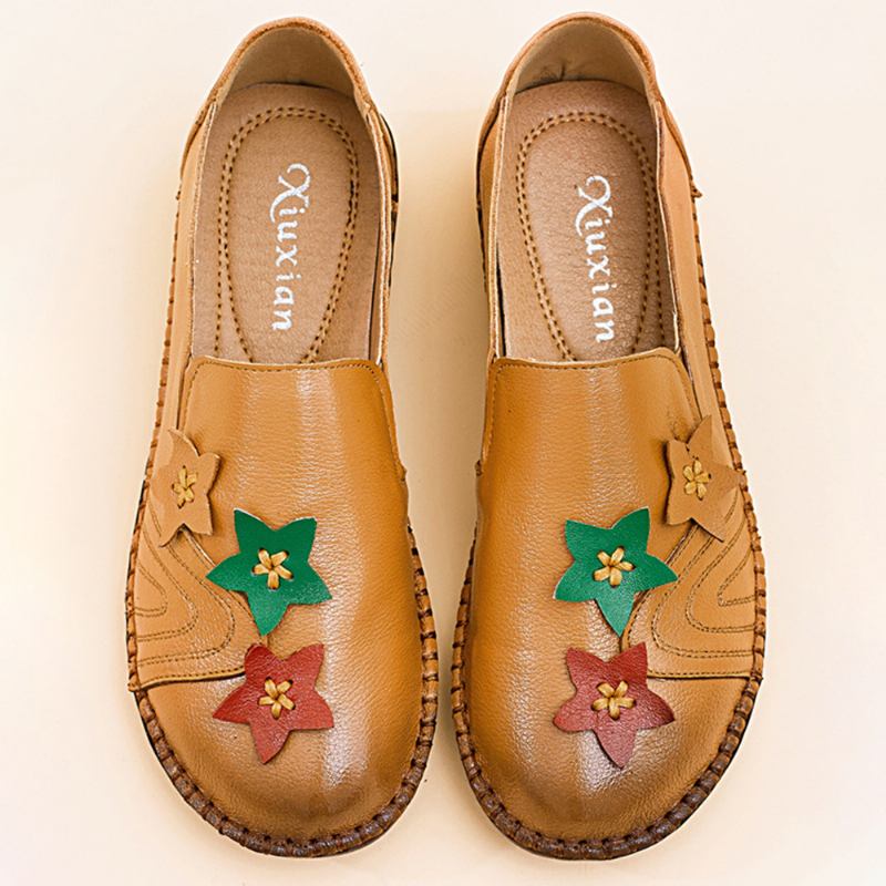 Fritids Soft Star Flat Leather Loafers For Kvinner