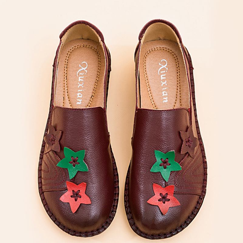 Fritids Soft Star Flat Leather Loafers For Kvinner