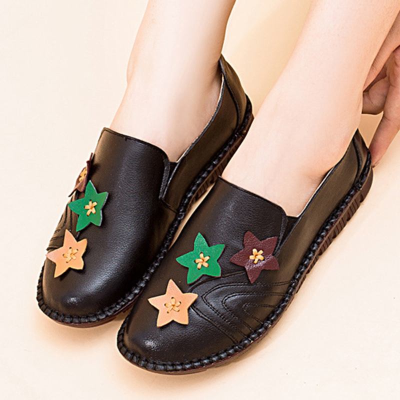 Fritids Soft Star Flat Leather Loafers For Kvinner