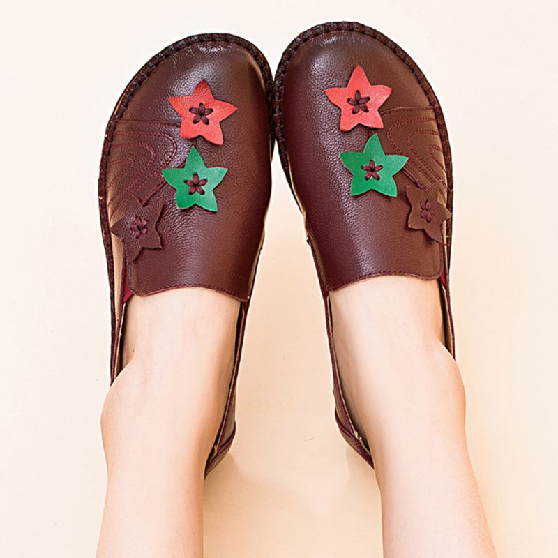 Fritids Soft Star Flat Leather Loafers For Kvinner