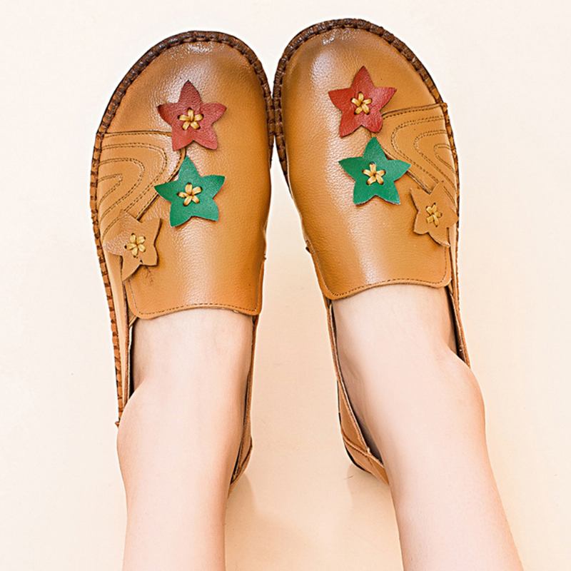 Fritids Soft Star Flat Leather Loafers For Kvinner