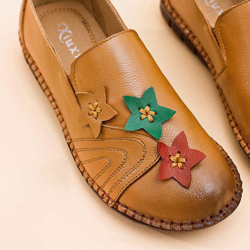 Fritids Soft Star Flat Leather Loafers For Kvinner