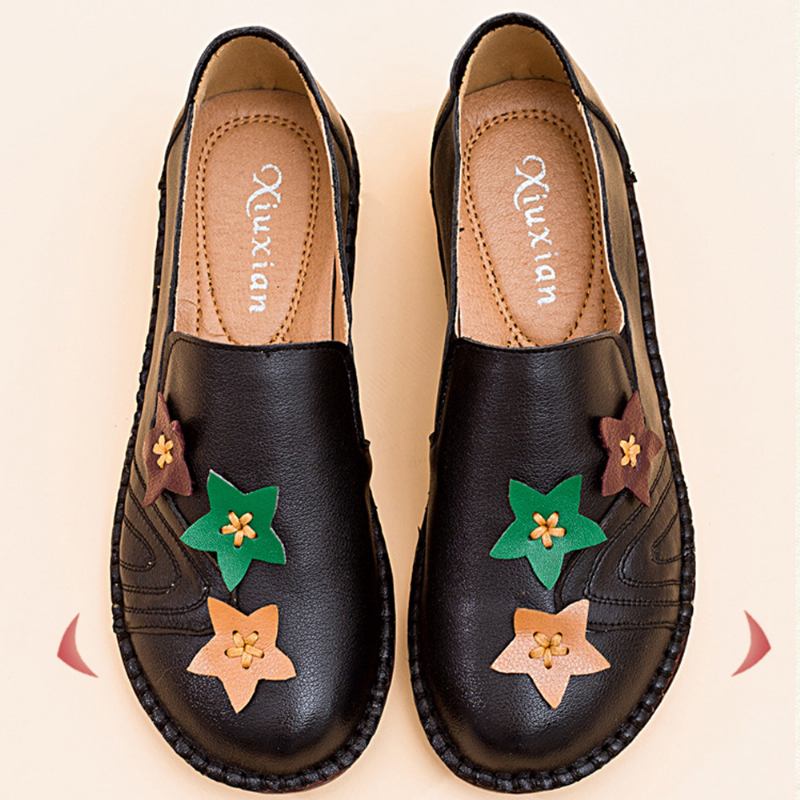 Fritids Soft Star Flat Leather Loafers For Kvinner