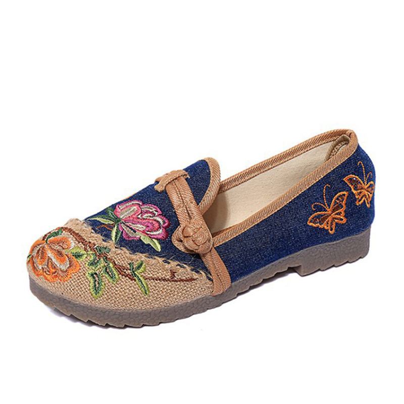 Kinesiske Blomsterbroderte Retro Slip-on-flate Runde Sko