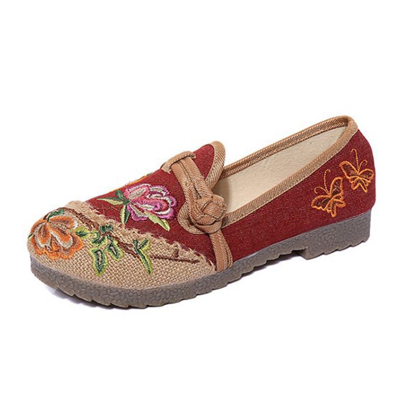 Kinesiske Blomsterbroderte Retro Slip-on-flate Runde Sko