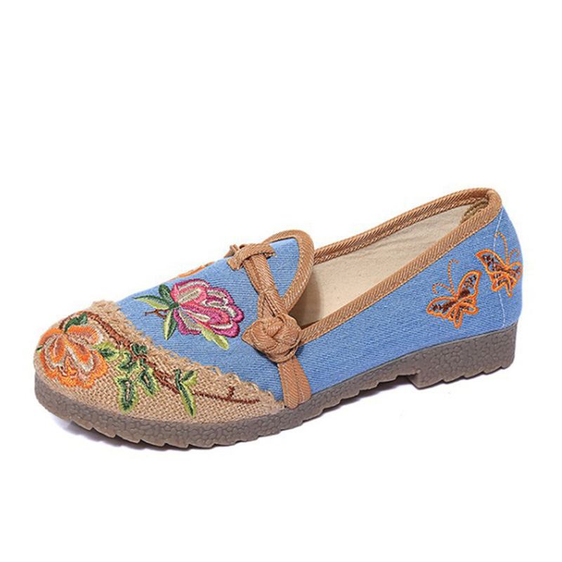 Kinesiske Blomsterbroderte Retro Slip-on-flate Runde Sko