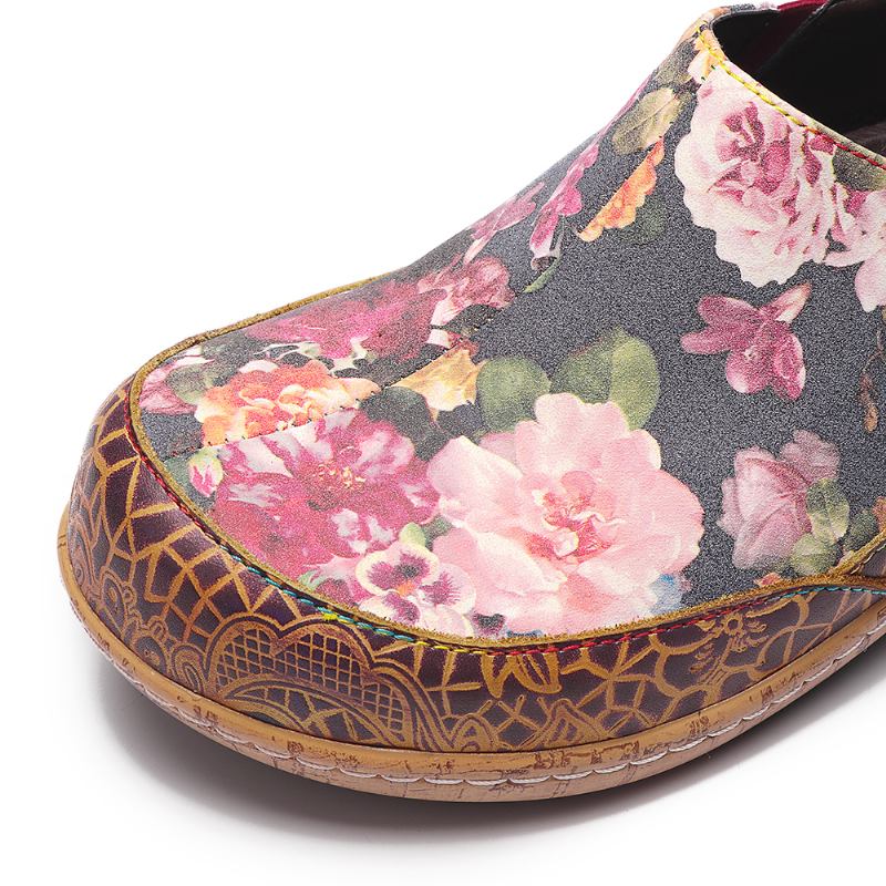 Kvinner Bloom Blomstrete Spleising Retro Stitching Slip On Flats