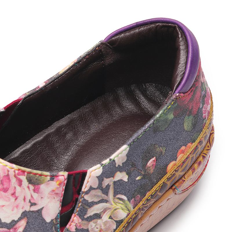 Kvinner Bloom Blomstrete Spleising Retro Stitching Slip On Flats