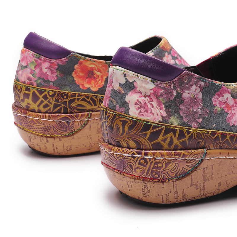 Kvinner Bloom Blomstrete Spleising Retro Stitching Slip On Flats