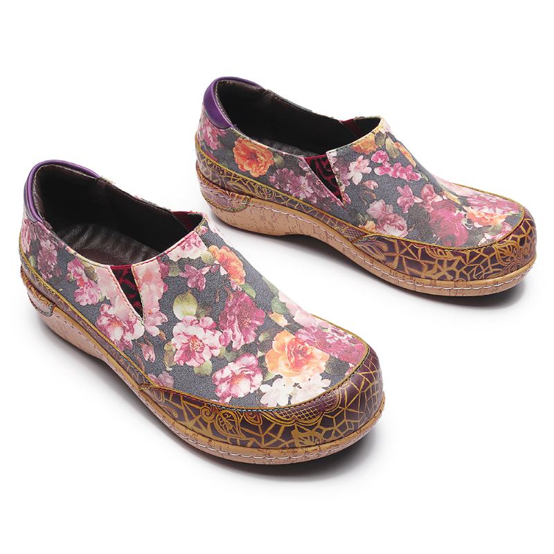 Kvinner Bloom Blomstrete Spleising Retro Stitching Slip On Flats