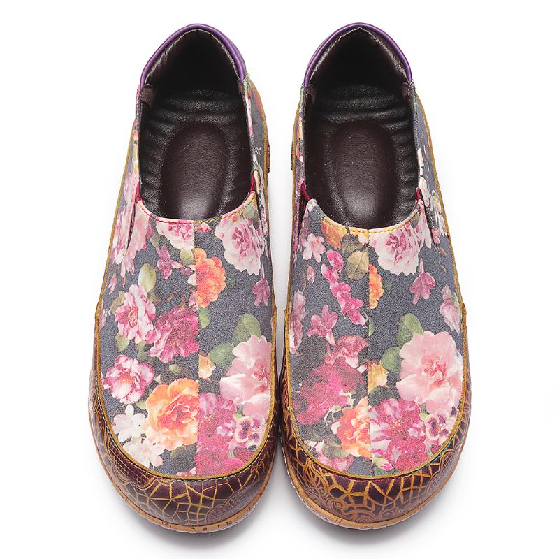 Kvinner Bloom Blomstrete Spleising Retro Stitching Slip On Flats