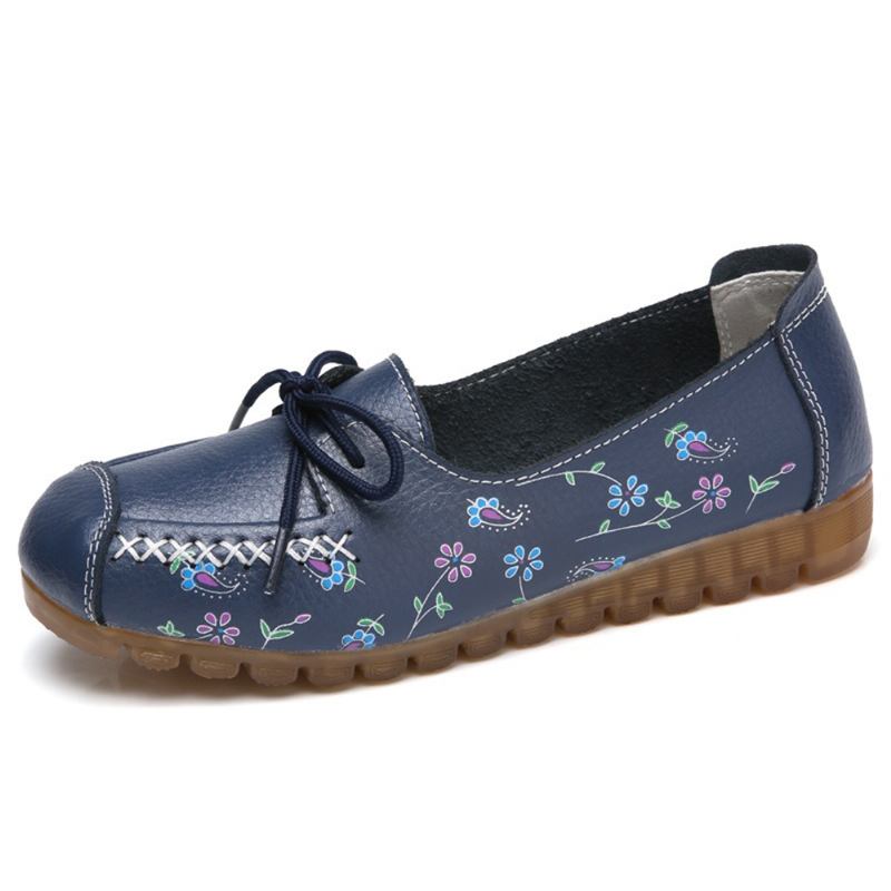 Kvinner Bowknot Blomster Utskrift Sklisikker Myk Såle Fritids Leather Loafers