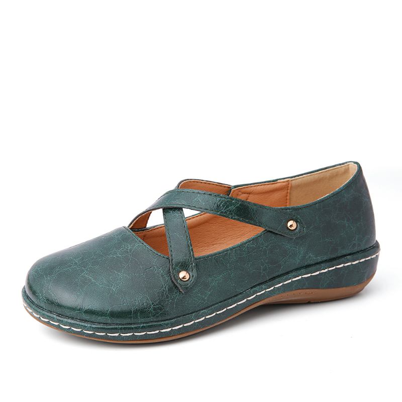 Kvinner Cross Strap Ensfarget Fritids Flats