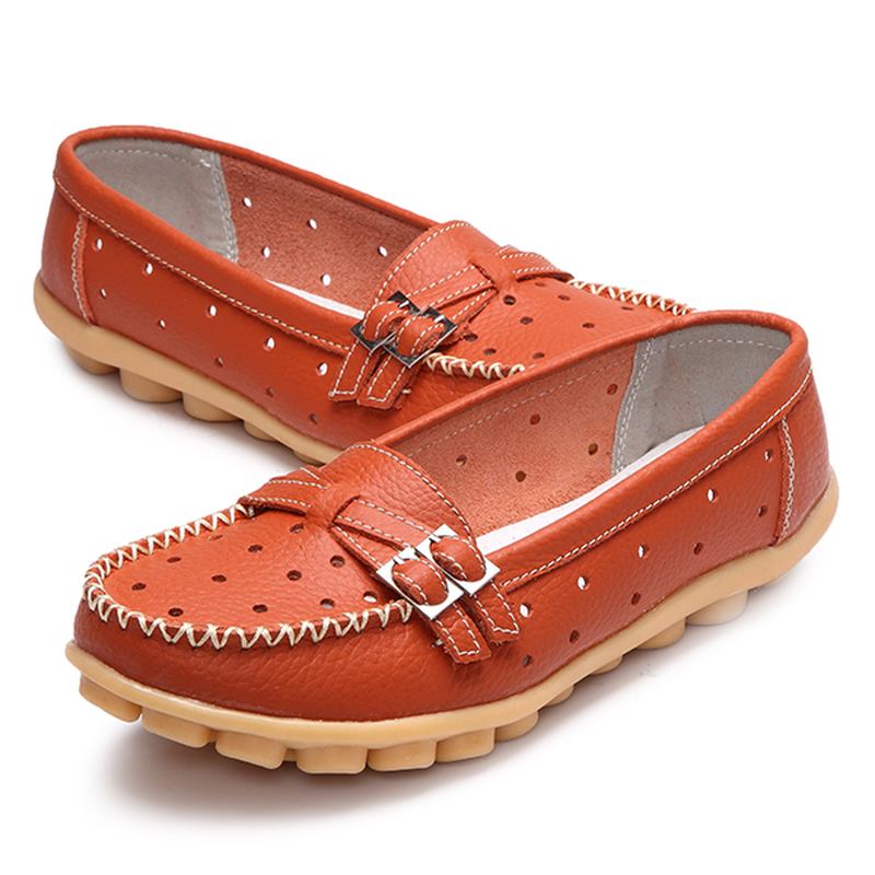 Kvinner Flat Hollow Out Fritids Mykt Skinn Slip-on Runde Toe Loafers