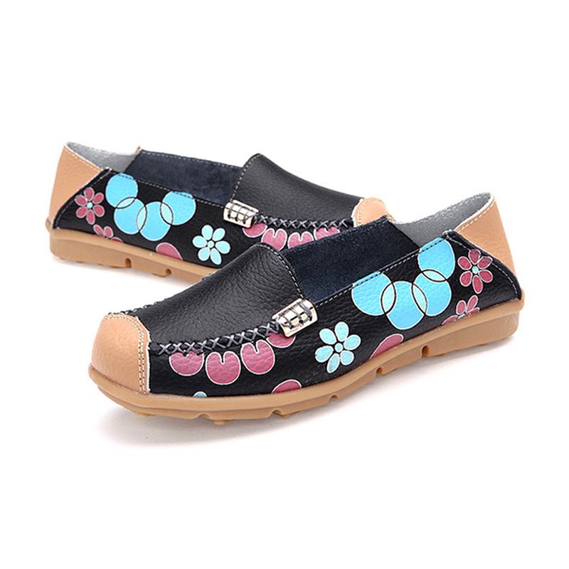 Kvinner Flats Sko Komfortabel Pustende Slip On Blomstrete Blomstrete Flat Loafers Sko