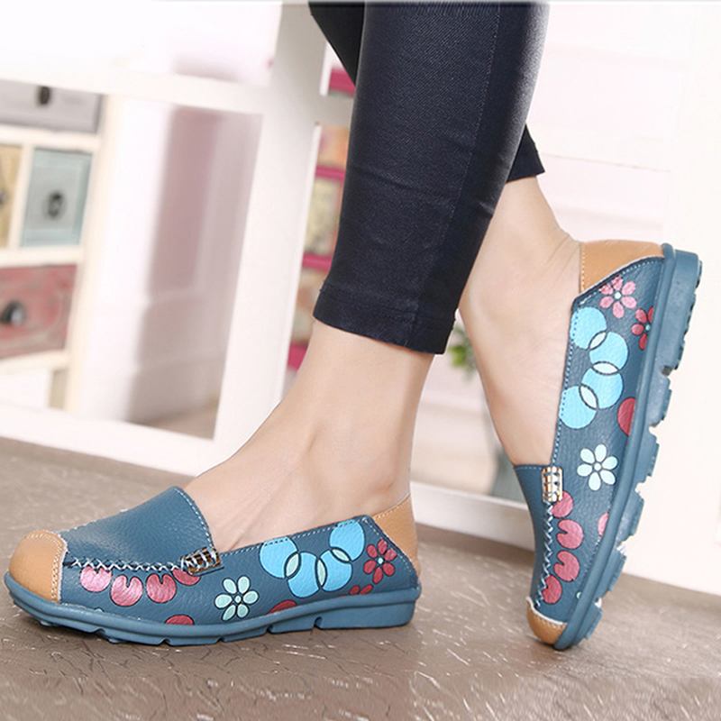 Kvinner Flats Sko Komfortabel Pustende Slip On Blomstrete Blomstrete Flat Loafers Sko