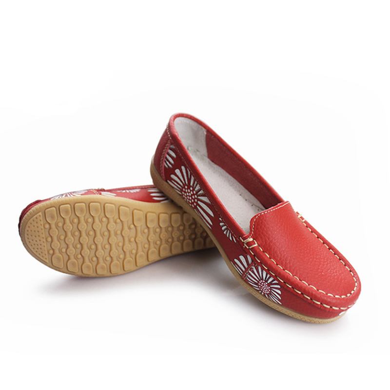 Kvinner Flats Sko Komfortable Slip-on Myk Uformell Blomster Blomstrete Skinn Loafers Flats Sko