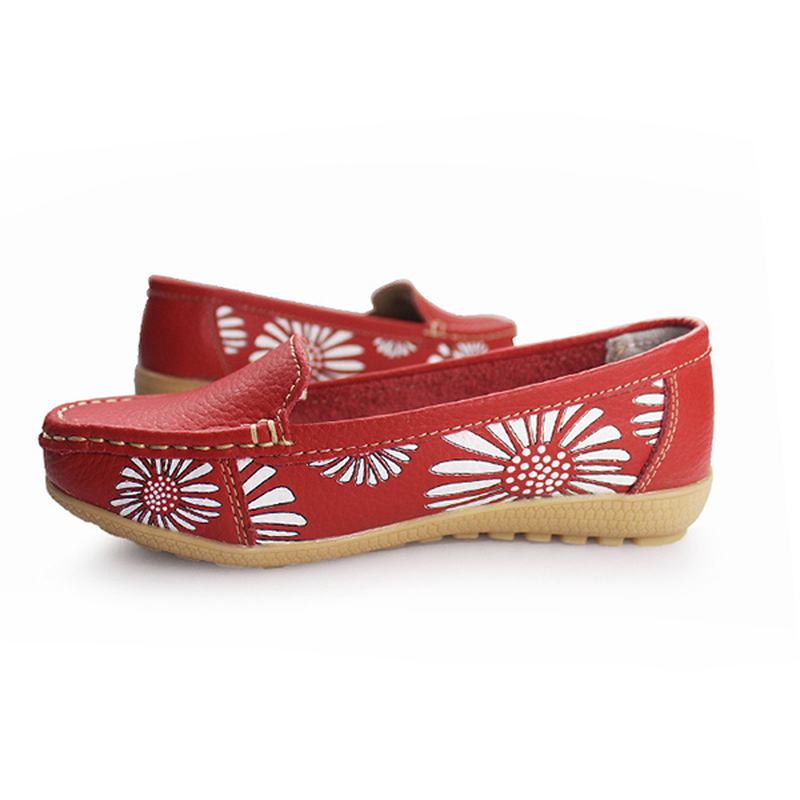 Kvinner Flats Sko Komfortable Slip-on Myk Uformell Blomster Blomstrete Skinn Loafers Flats Sko