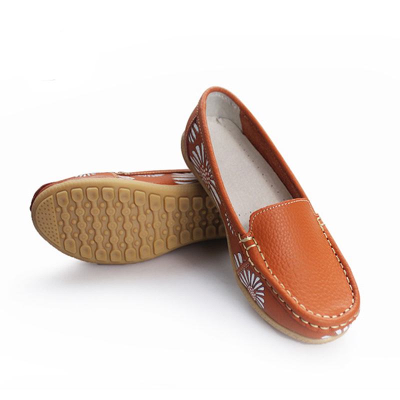 Kvinner Flats Sko Komfortable Slip-on Myk Uformell Blomster Blomstrete Skinn Loafers Flats Sko