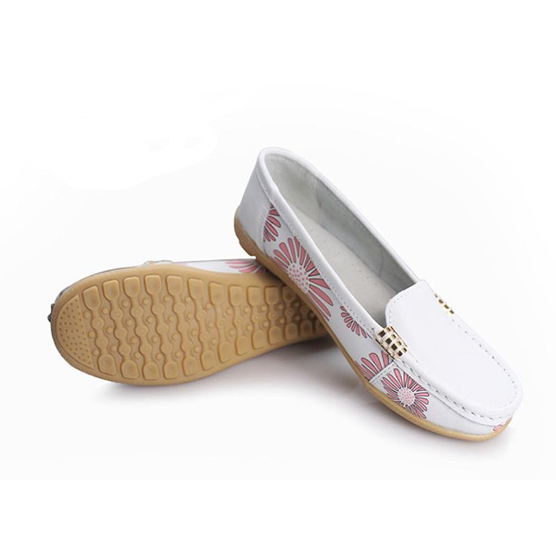 Kvinner Flats Sko Komfortable Slip-on Myk Uformell Blomster Blomstrete Skinn Loafers Flats Sko