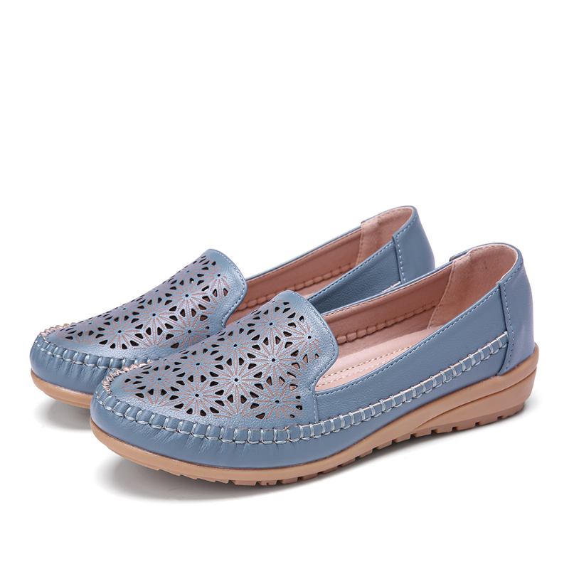 Kvinner Floewrs Hollow Non Slip Fritids Flat Loafers