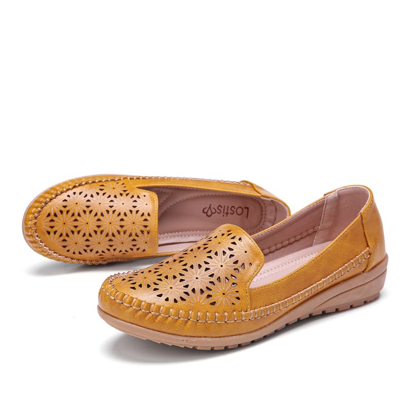 Kvinner Floewrs Hollow Non Slip Fritids Flat Loafers