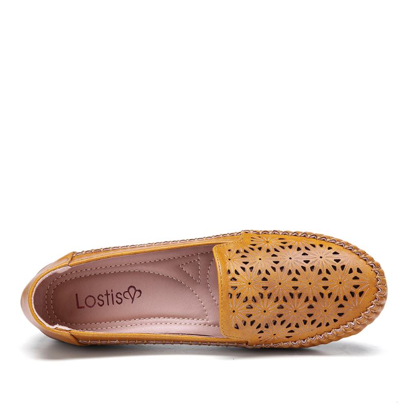 Kvinner Floewrs Hollow Non Slip Fritids Flat Loafers