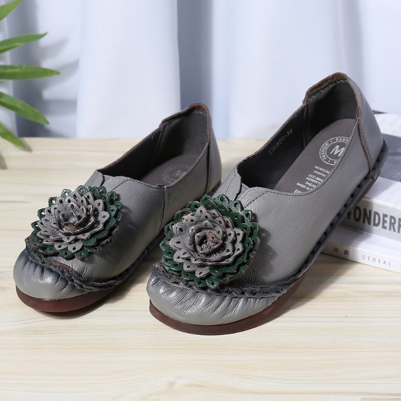 Kvinner Folkways Stricing Blomster Myk Såle Fritids Flat Loafers