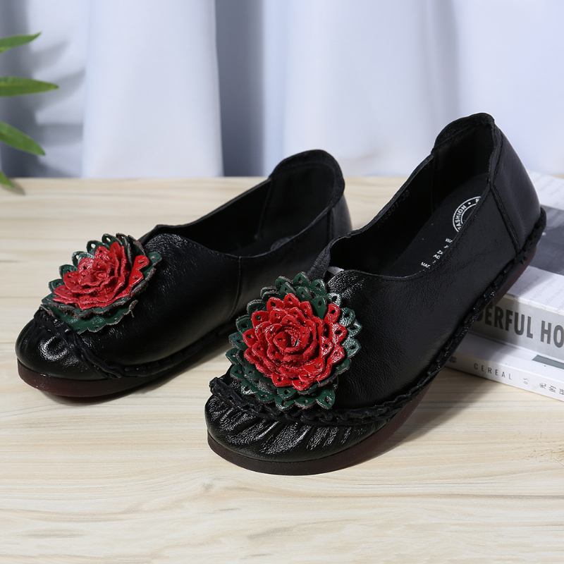 Kvinner Folkways Stricing Blomster Myk Såle Fritids Flat Loafers