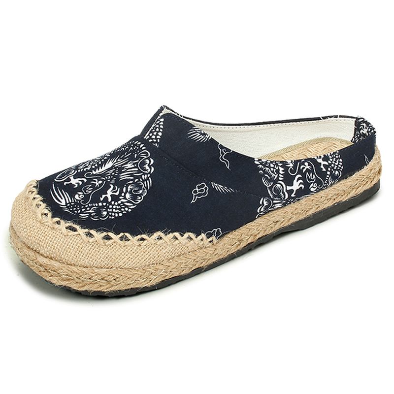 Kvinner Fritids Cotton Flax Outdoor Komfortabel Rund Tå Flat Loafer Sko