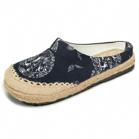 Kvinner Fritids Cotton Flax Outdoor Komfortabel Rund Tå Flat Loafer Sko