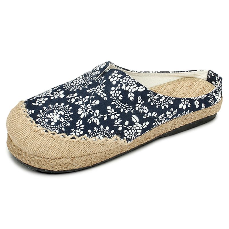 Kvinner Fritids Cotton Flax Outdoor Komfortabel Rund Tå Flat Loafer Sko