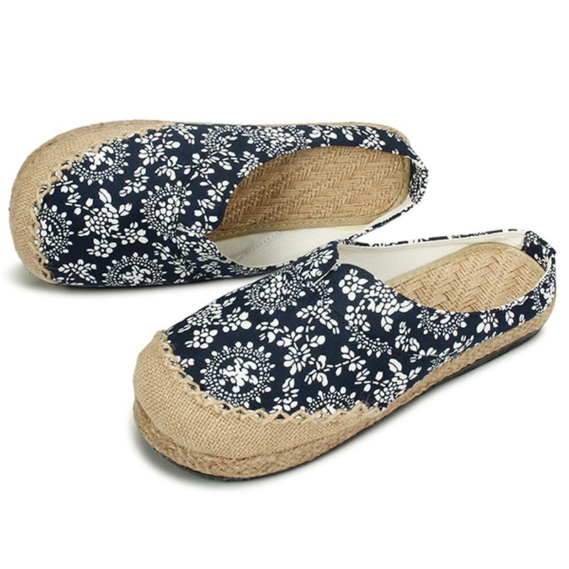 Kvinner Fritids Cotton Flax Outdoor Komfortabel Rund Tå Flat Loafer Sko