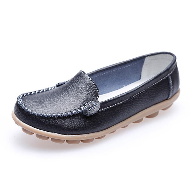 Kvinner Fritids Flats Runde Toe Loafers Myk Såle Slip On Flat Loafers