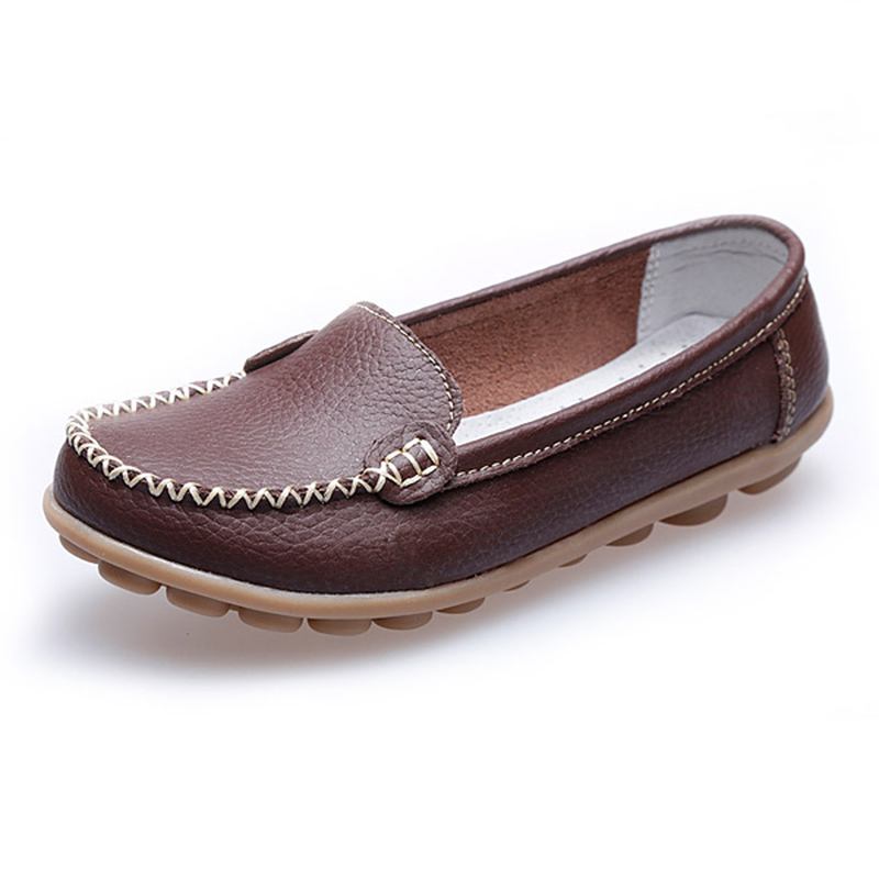 Kvinner Fritids Flats Runde Toe Loafers Myk Såle Slip On Flat Loafers