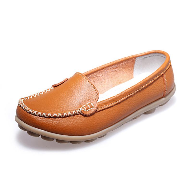 Kvinner Fritids Flats Runde Toe Loafers Myk Såle Slip On Flat Loafers