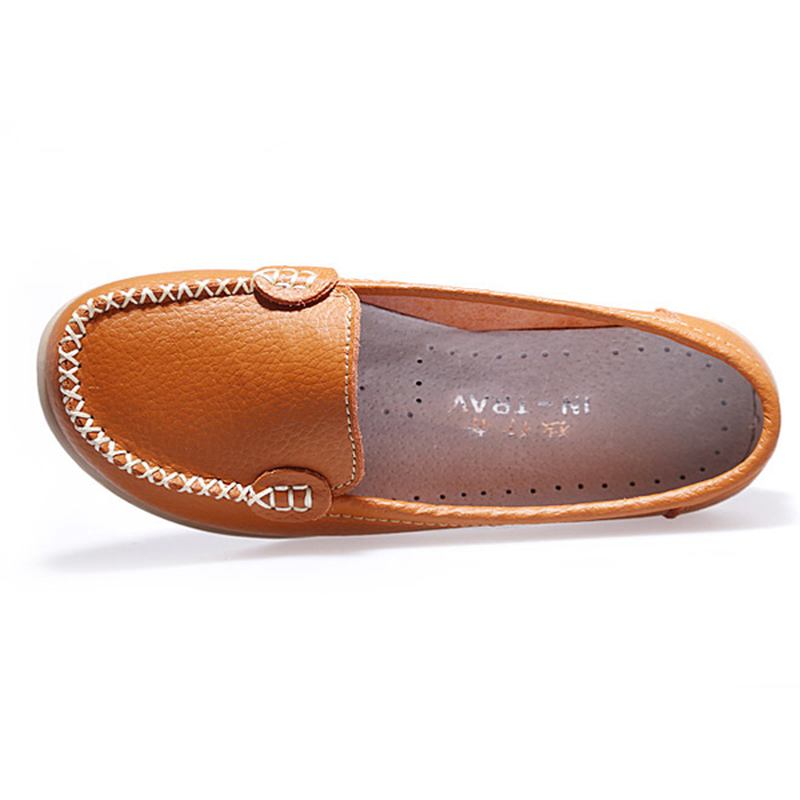 Kvinner Fritids Flats Runde Toe Loafers Myk Såle Slip On Flat Loafers