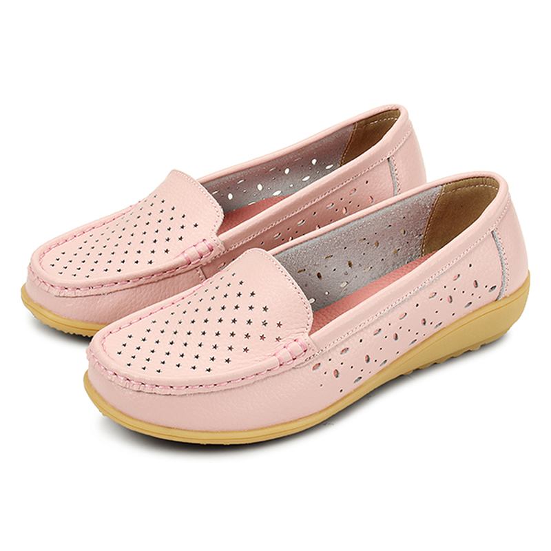 Kvinner Fritids Hollow Out Myk Komfortabel Sommer Slip On Outdoor Flats Loafer Sko